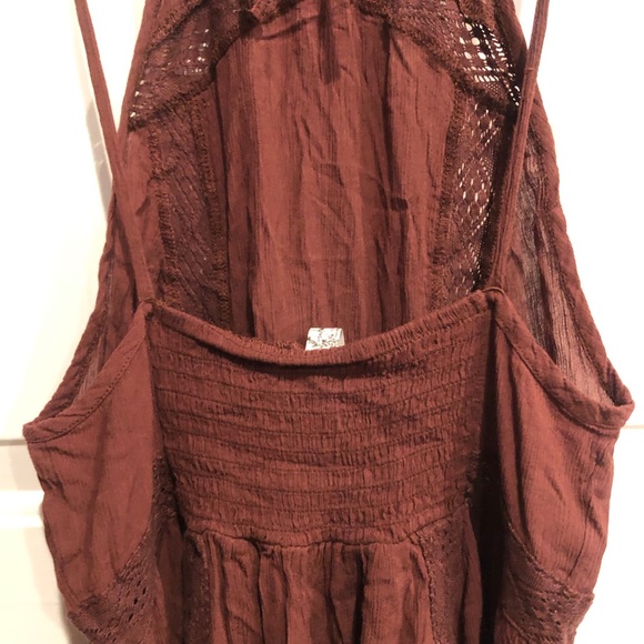 Free People Rust Falling for You Slip Halter Mini Dress Brown Lace - Picture 8 of 10